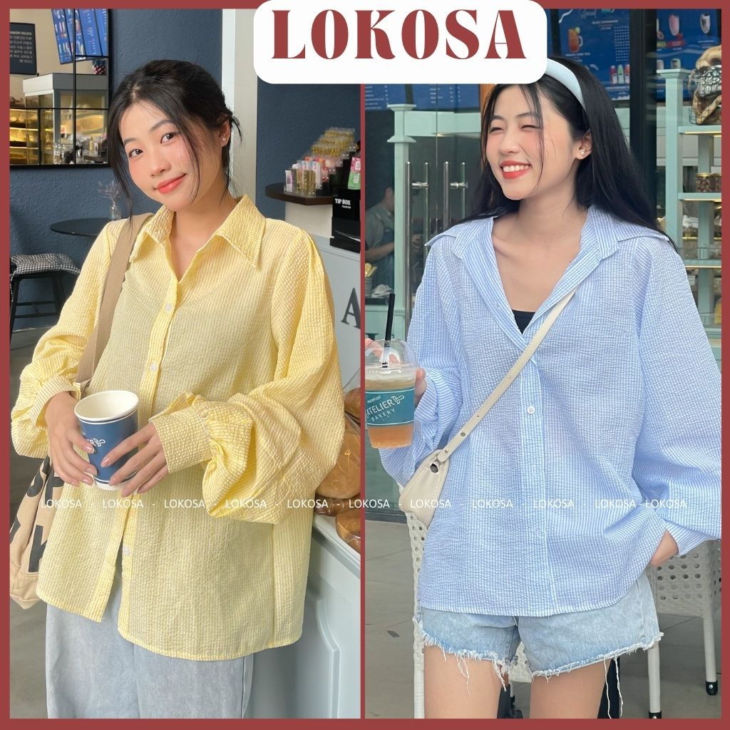 Sơ mi năng động LOKOSA  áo trend tay dài phong cách HÀN QUỐC dễ thương AO022