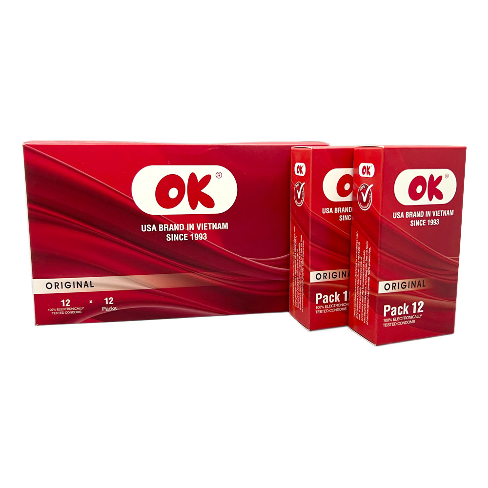 Bao cao su gia đình Ok Original hộp 12 chiếc tiêu chuẩn Mỹ giá rẻ tiết kiệm
