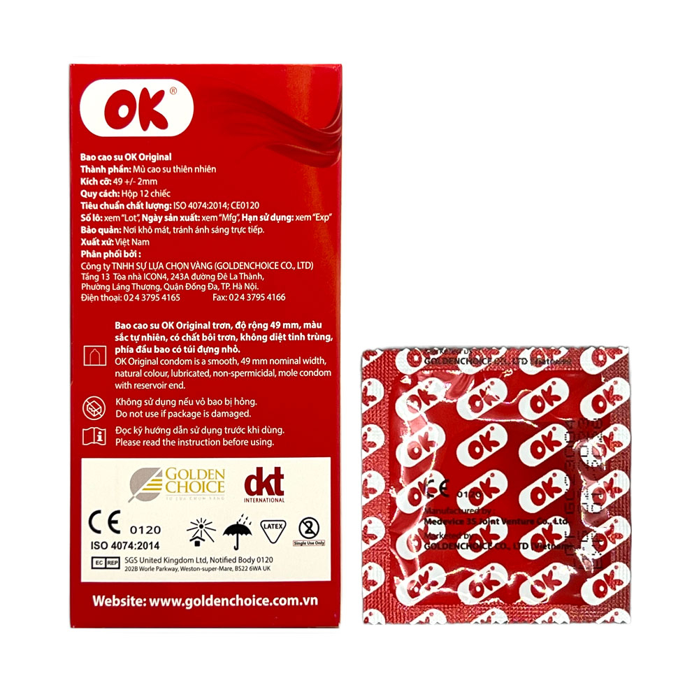 Bao cao su gia đình Ok Original hộp 12 chiếc tiêu chuẩn Mỹ giá rẻ tiết kiệm