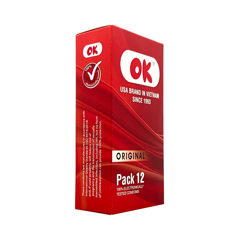 Bao cao su gia đình Ok Original hộp 12 chiếc tiêu chuẩn Mỹ giá rẻ tiết kiệm