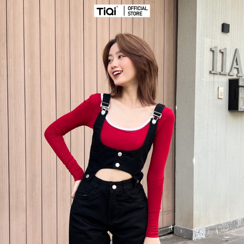 Áo croptop nữ tay dài cổ vuông viền ,ôm body thời trang nhiều màu TiQi Jeans A172