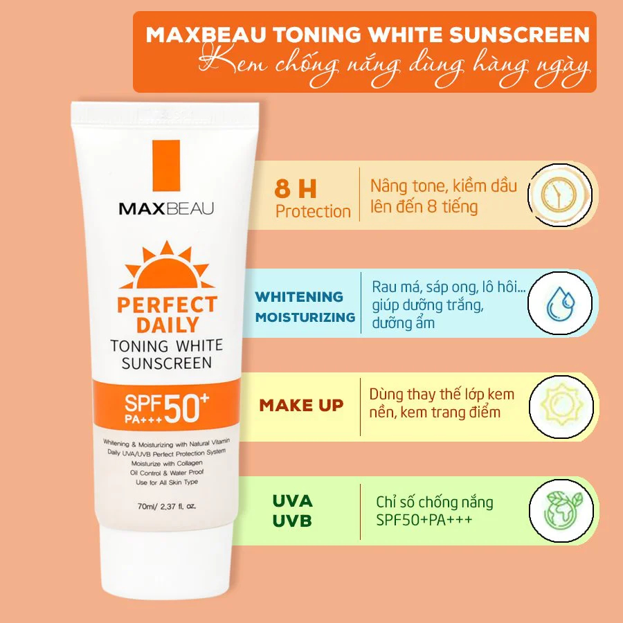 Hàng Chính Hãng- Kem Chống Nắng Trắng Da Lên Tông Kiềm Dầu Benew MAXBEAU SPF 50 PA +++ Hàn quốc 70ml