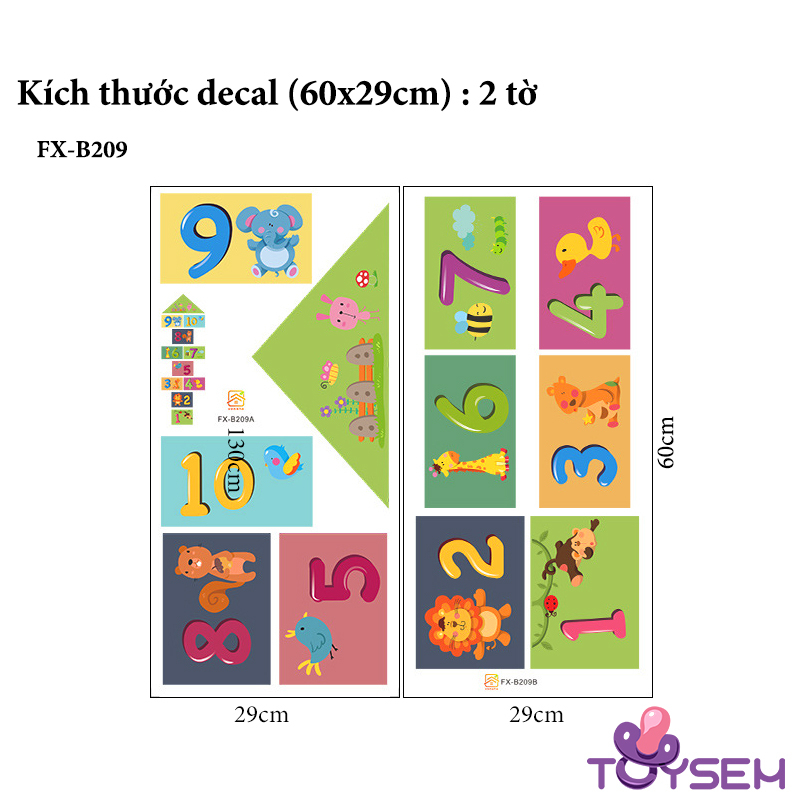 Decal dán sàn nhà nhảy lò cò theo ô từ 1 đến 10 Toysem cho bé chơi vừa học toán FX-B209 - Quà tặng sinh nhật cho bé