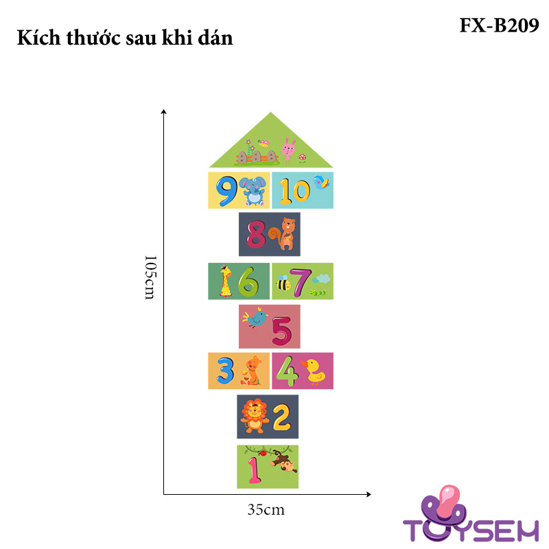 Decal dán sàn nhà nhảy lò cò theo ô từ 1 đến 10 Toysem cho bé chơi vừa học toán FX-B209 - Quà tặng sinh nhật cho bé