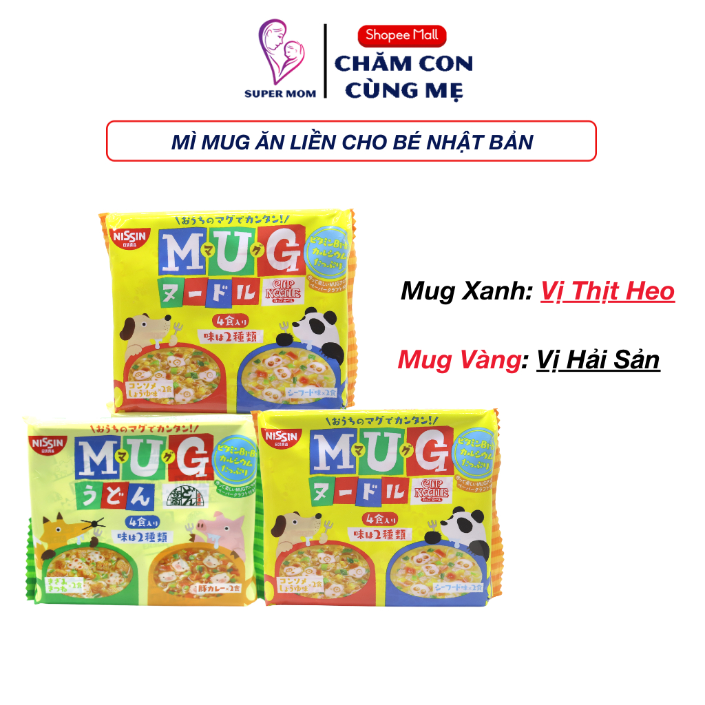 Mì Mug Nissin Nhật Bản gói 4 túi nhỏ cho bé ăn dặm từ 1 tuổi