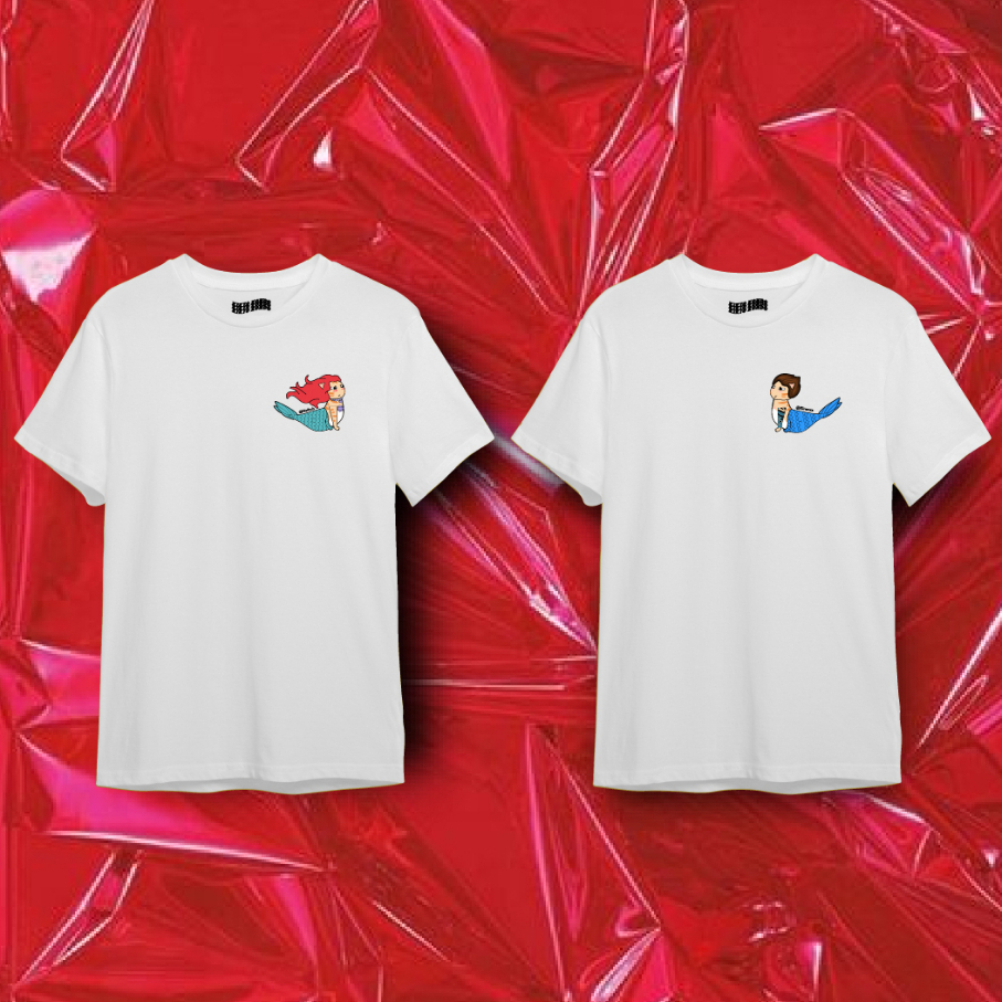 Áo Thun Cặp Đôi Couple Nam Nữ in hình MÈO TIÊN CÁ nhỏ Oversize chất COTTON 100% 4 CHIỀU 240gsm