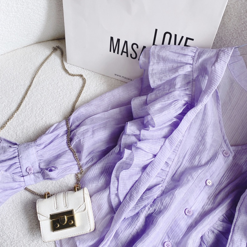 SET ÁO SƠ MI TÍM PHỐI BÈO KÈM QUẦN SHORTS ĐEN