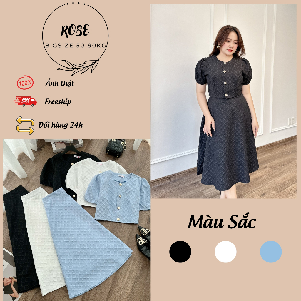 Set bộ bigsize kiểu nữ dự tiệc đi chơi sang chảnh, set áo croptop kèm chân váy dài tiểu thư cho người béo 50-90kg