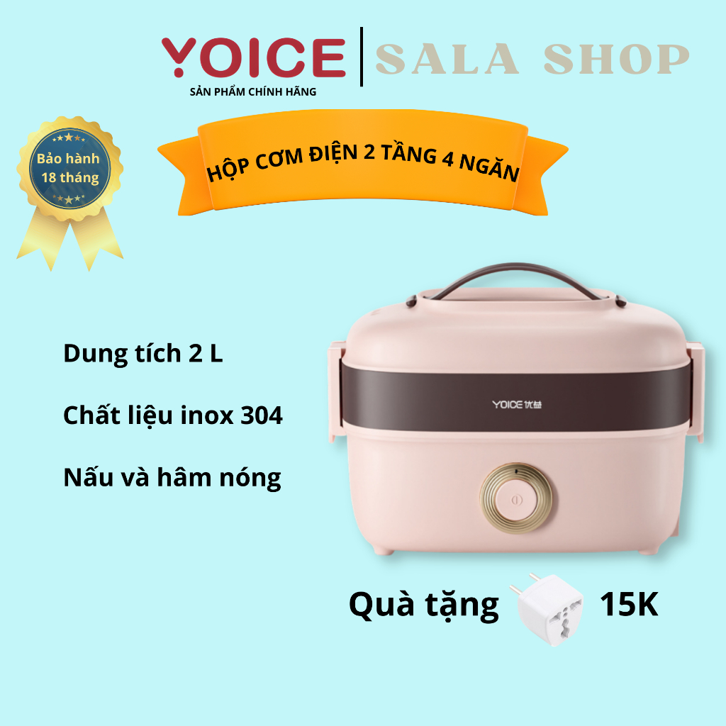 Hộp cơm cắm điện YOICE Y-FH13A, 2.0 lít, 2 tầng 4 ngăn, nấu chín, hâm nóng, giữ nhiệt cho thức ăn, dùng cho văn phòng