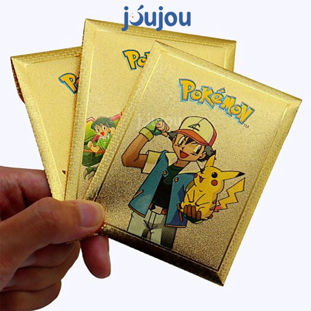 Thẻ bài mô phỏng Pokemon nguyên hộp 15 bộ màu vàng kim cao cấp siêu đẹp JuJou dày dặn cứng cáp siêu bền