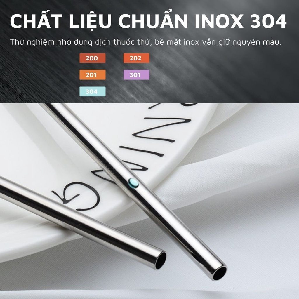 Ống Hút Inox 304 Cao Cấp Thép Không Gỉ Có Thể Tái Chế Sử Dụng Bảo Vệ Sức Khỏe Thân Thiện Với Môi Trường