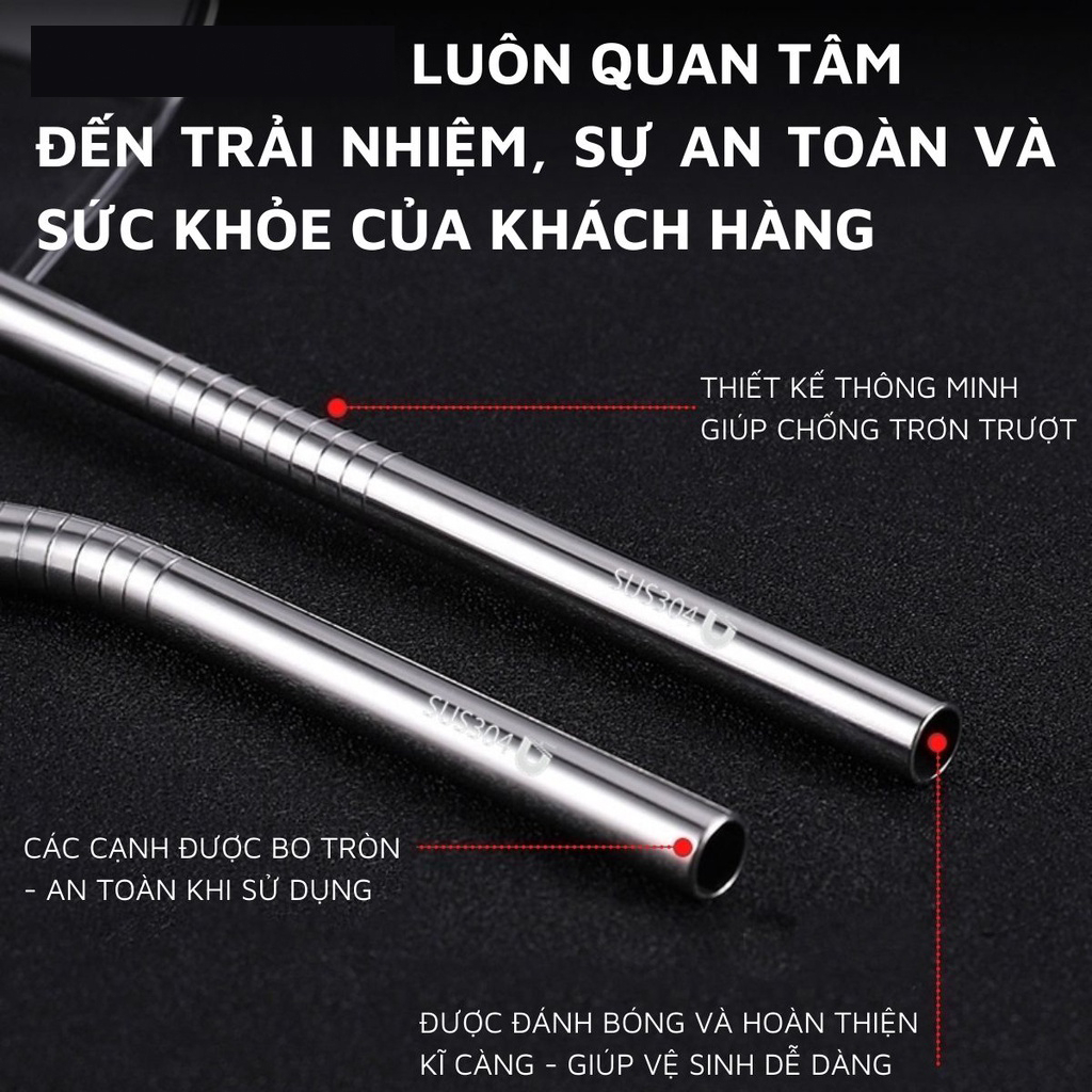 Ống Hút Inox 304 Cao Cấp Thép Không Gỉ Có Thể Tái Chế Sử Dụng Bảo Vệ Sức Khỏe Thân Thiện Với Môi Trường