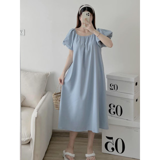 Váy thô maxi dáng xuông tay bồng buộc dây trễ vai Hàn Quốc