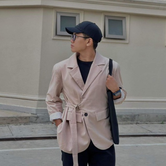 Áo Blazer Kem dây/Kem trơn