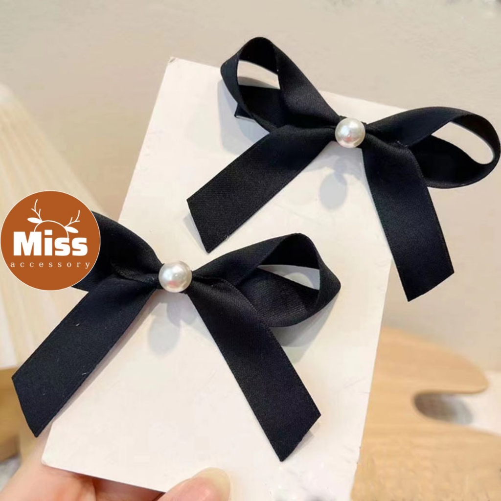 Nơ kẹp tóc ruy băng bản nhỏ đính hạt cute MN926