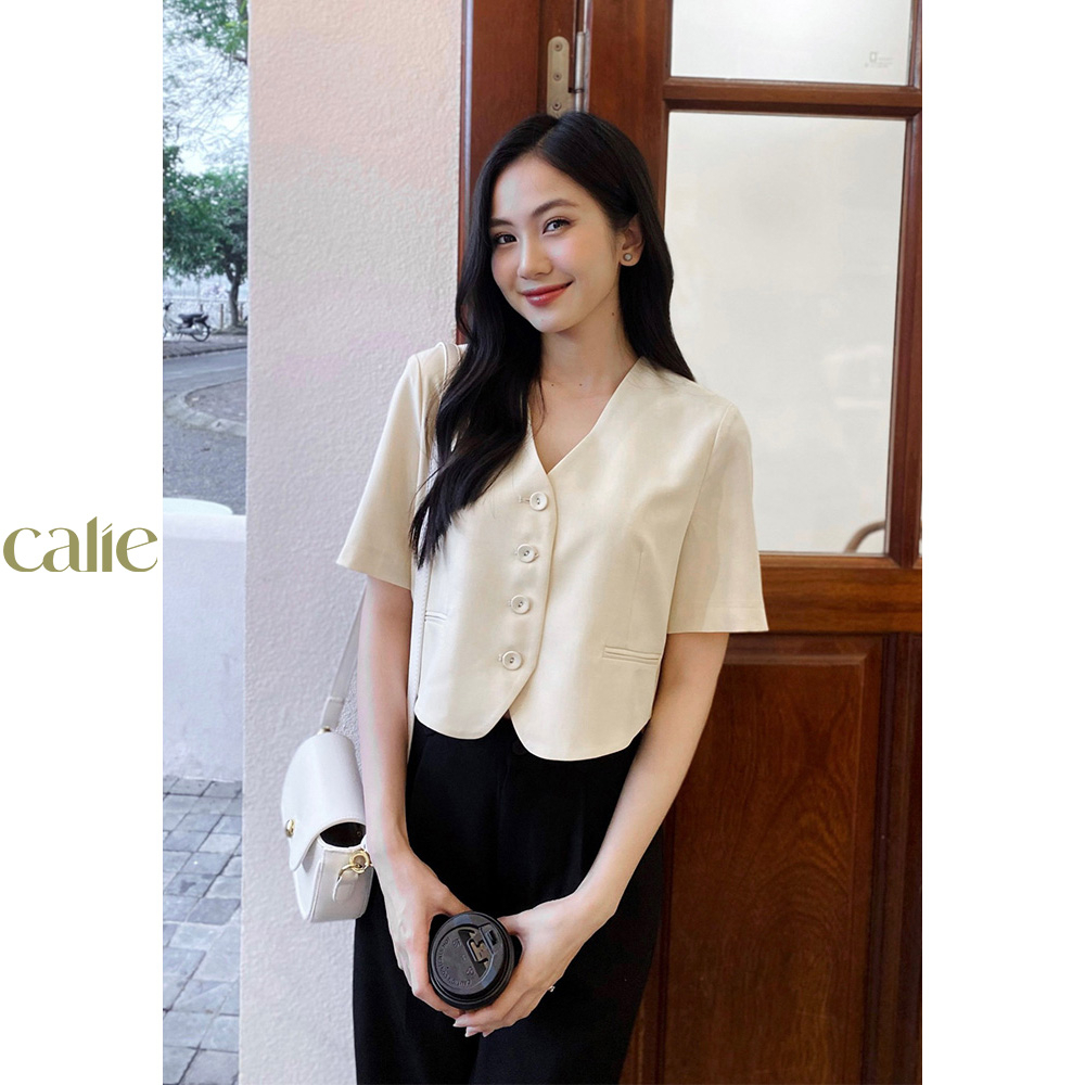 Áo cách điệu dáng croptop tay ngắn 2 lớp CALIE AC256