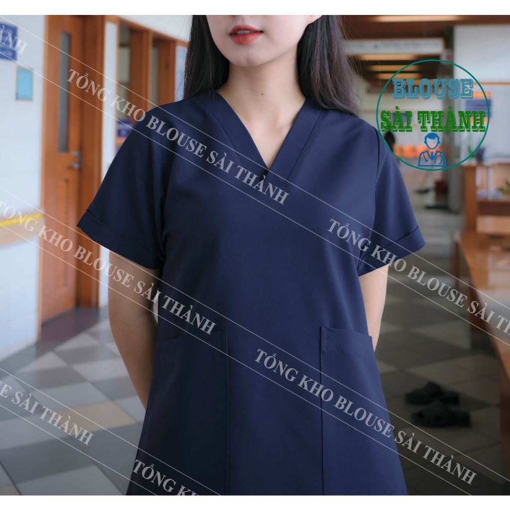 Bộ Scrubs Màu Xanh Than Vải Cotton Cao Cấp - Tổng Kho Blouse Sài Thành