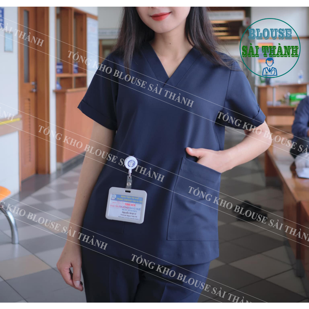 Bộ Scrubs Màu Xanh Than Vải Cotton Cao Cấp - Tổng Kho Blouse Sài Thành