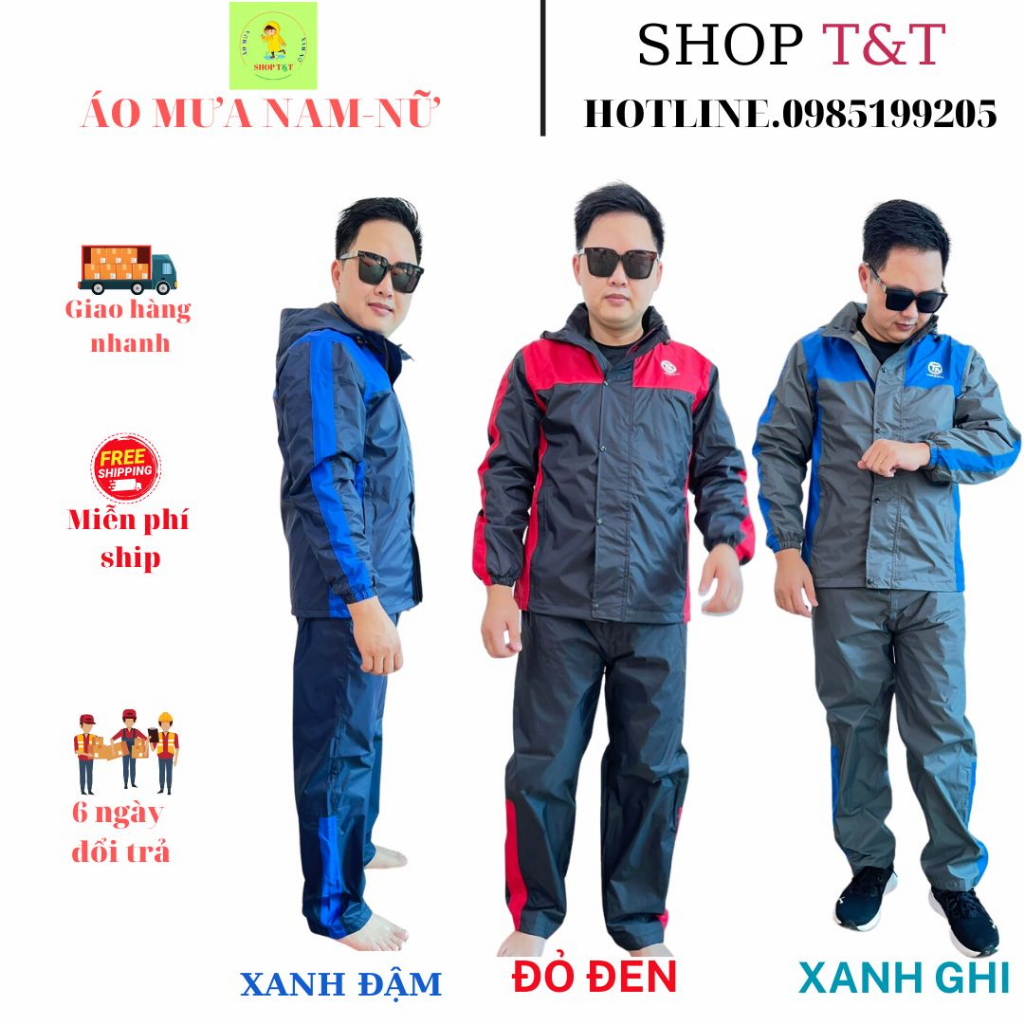 Áo mưa bộ người lớn thời trang, bộ quần áo đi mưa 2 lớp giữ nhiệt,siêu chống thấm cao cấp mẫu T&T
