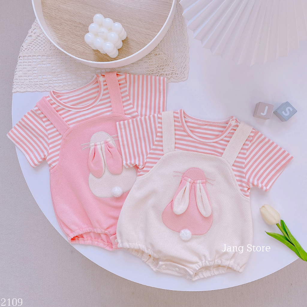 Body cotton yếm bụng thỏ áo kẻ 2109