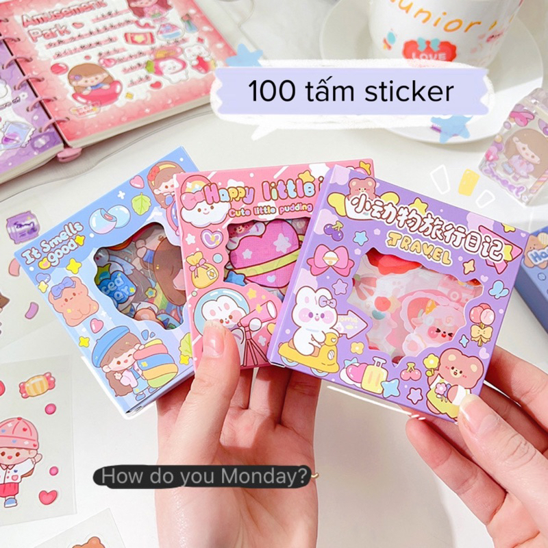 Hộp 100 tấm sticker dễ thương