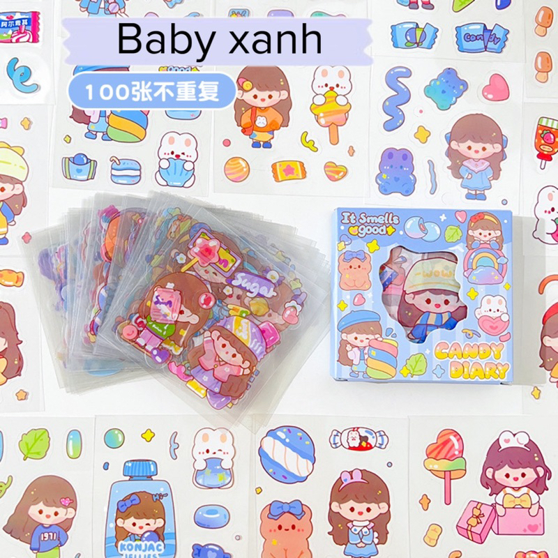 Hộp 100 tấm sticker dễ thương