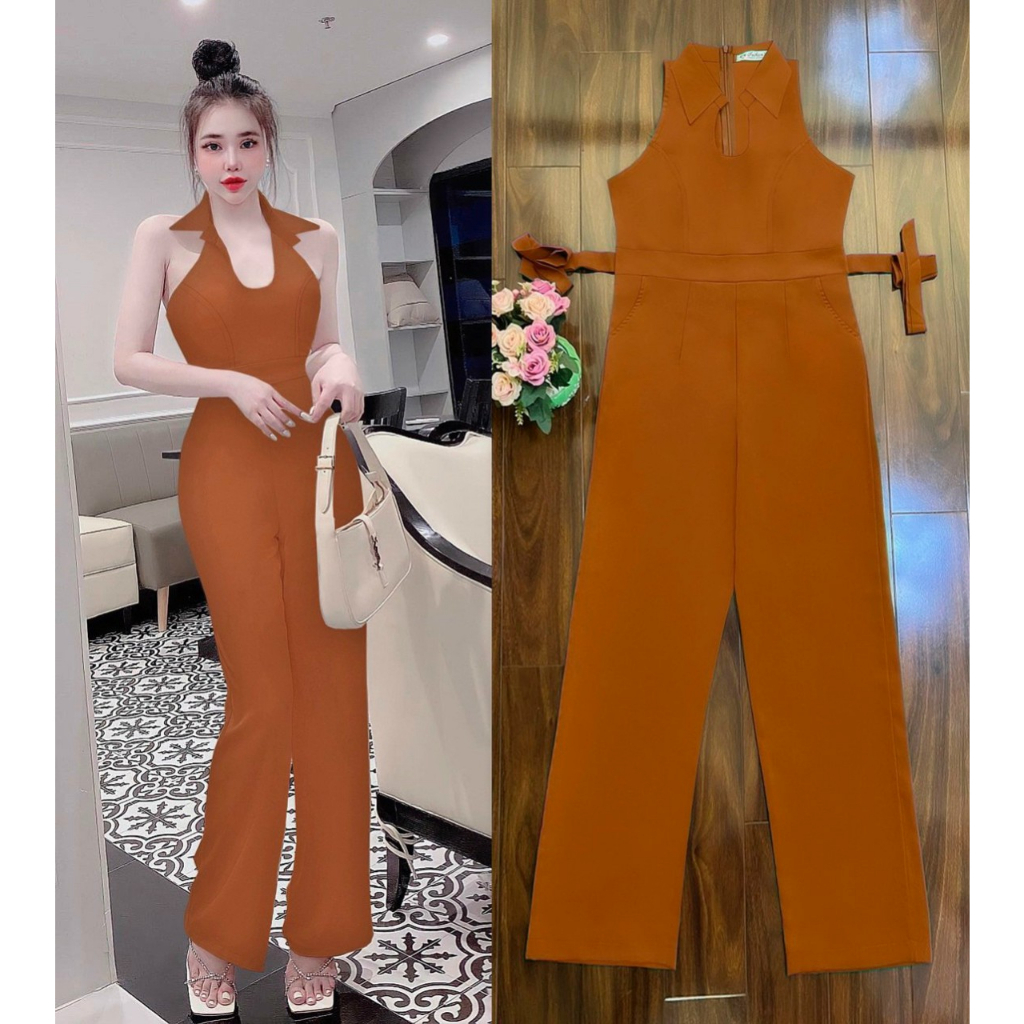 Jumsuit dài - Jum dài ống suông áo sơ mi cổ yếm khoét ngực xinh xắn J1213 | BigBuy360 - bigbuy360.vn