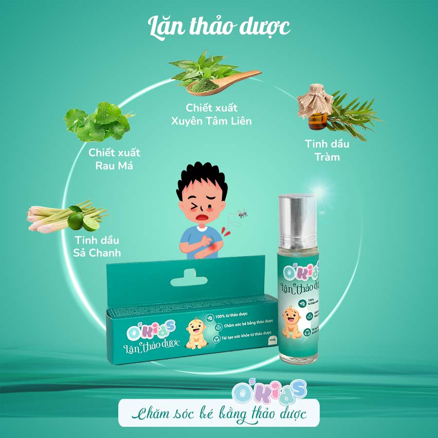Lăn thảo dược O'Kids 10ml làm dịu vết muỗi đốt và côn trùng cắn an toàn cho trẻ nhỏ