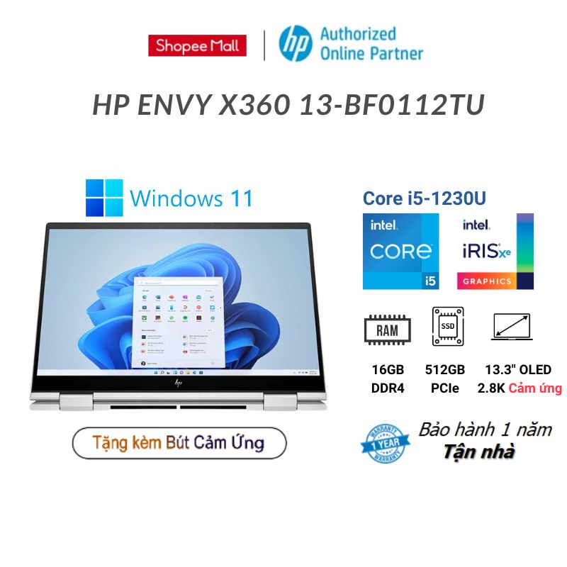 [Mã ELHP1010 giảm 15% đơn 18TR] Laptop HP Envy X360 13-bf0112TU (i5-1230U 16GB 512B | 13.3' OLED 2.8K)
