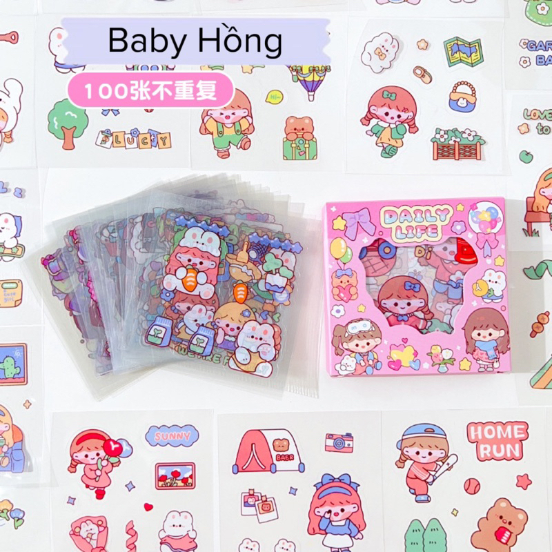 Hộp 100 tấm sticker dễ thương