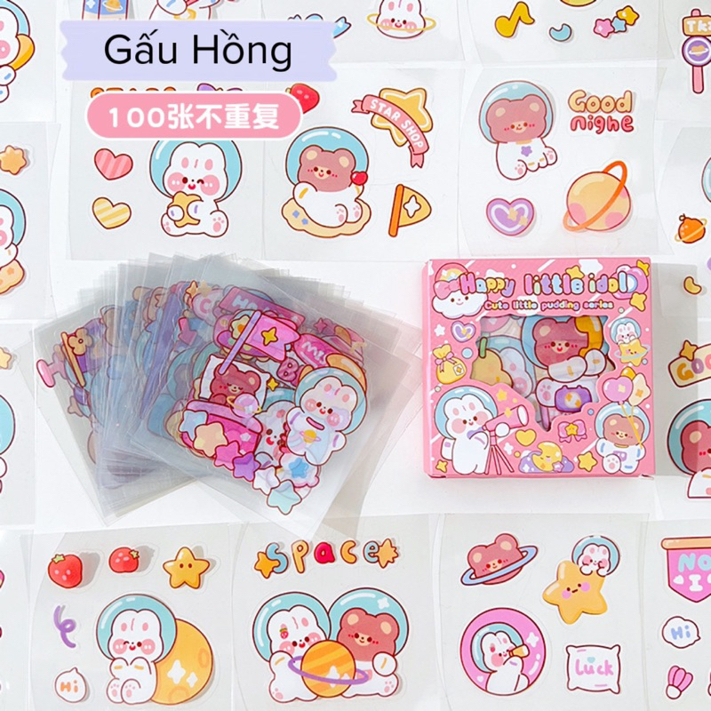 Hộp 100 tấm sticker dễ thương