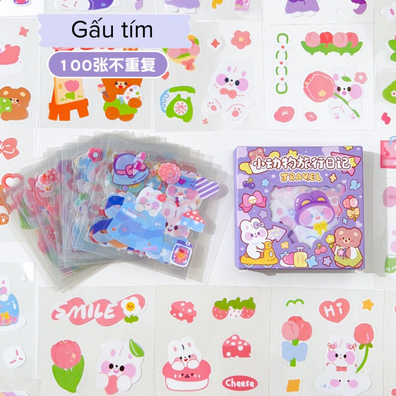 Hộp 100 tấm sticker dễ thương