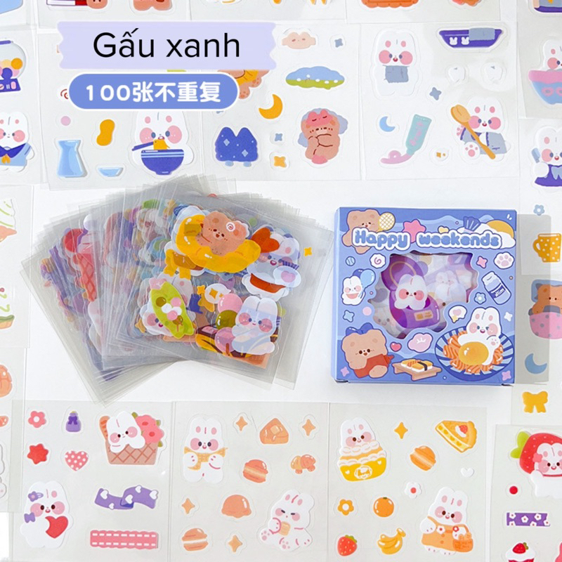 Hộp 100 tấm sticker dễ thương