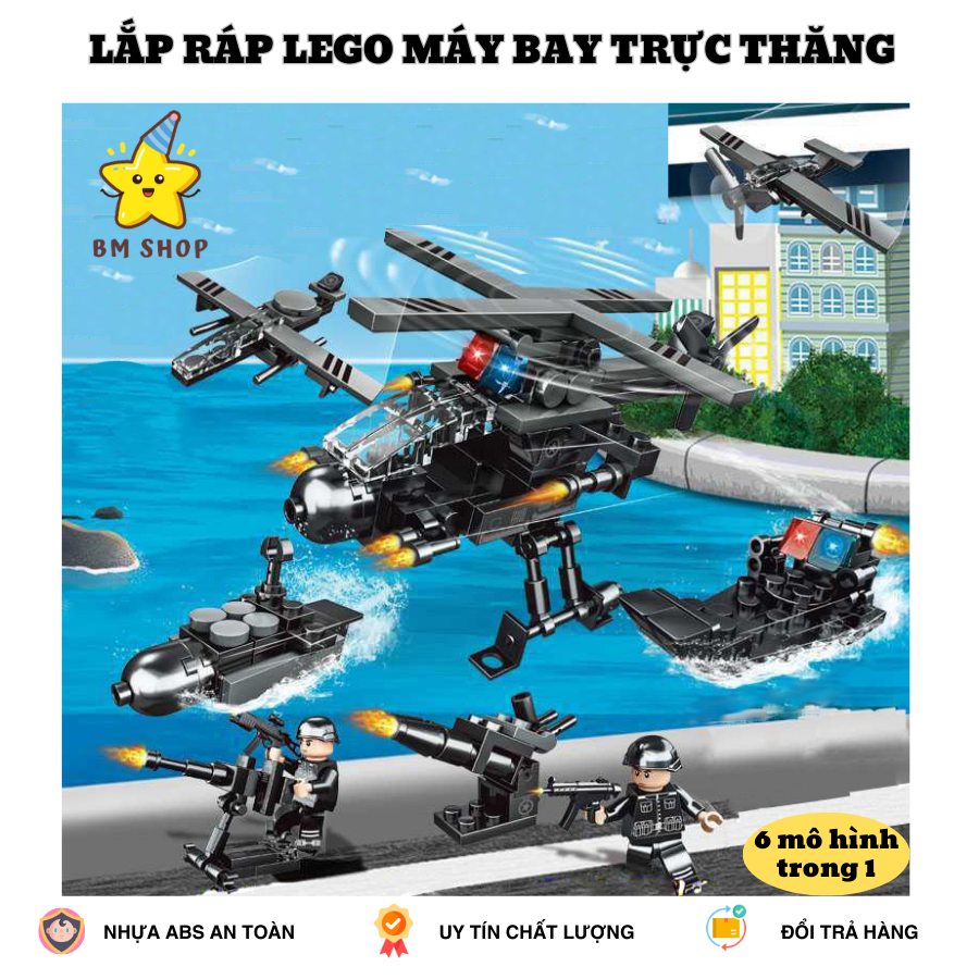 Đồ chơi lắp ráp máy bay trực thăng vũ trang BM nhựa ABS 125 chi tiết, lego đồ chơi bé trai