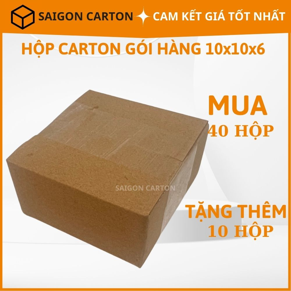 Thùng carton đóng gói hàng online ship COD size 10x10x6 cm - mua 40 tặng 10 hộp, sản xuất bởi SÀI GÒN CARTON