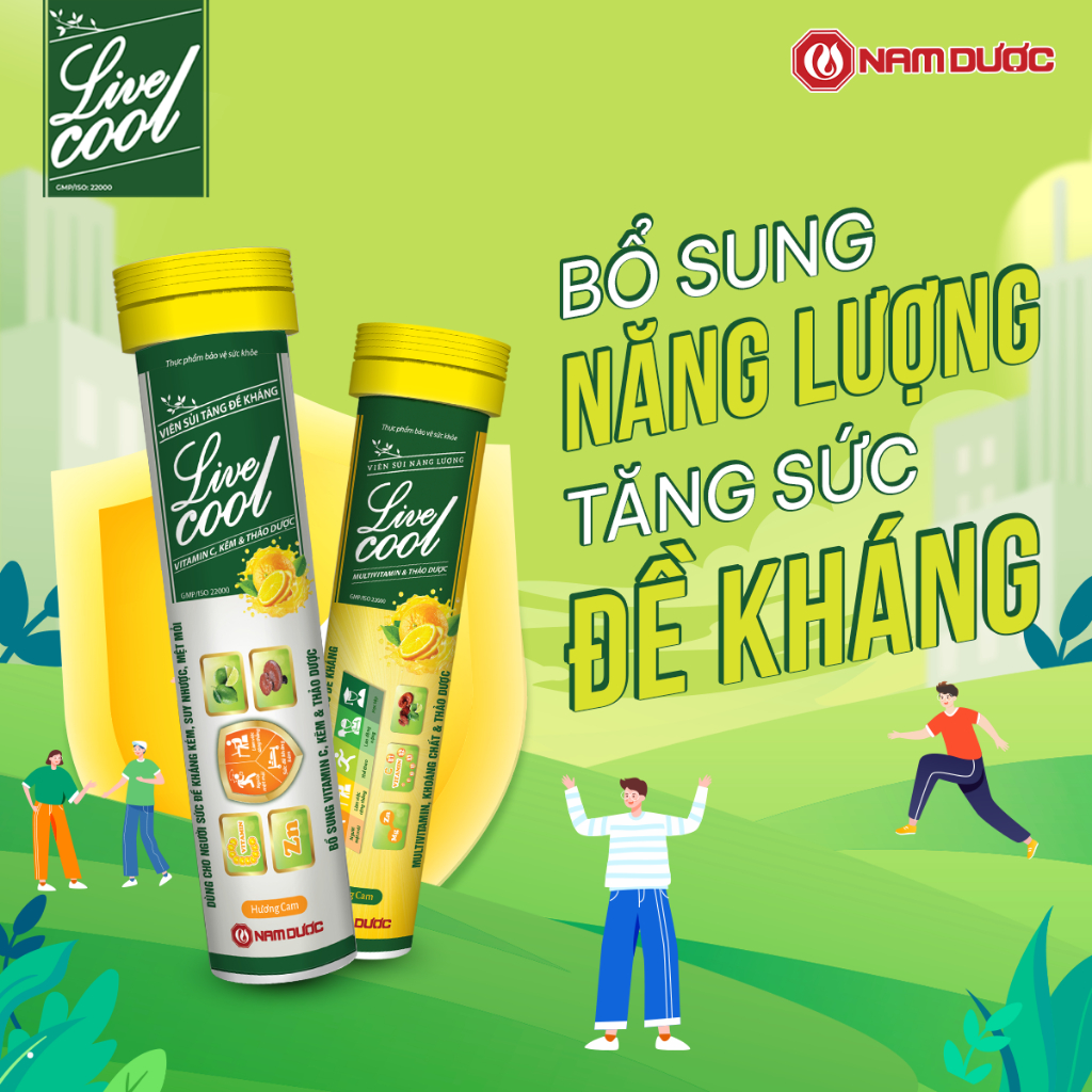 Viên sủi tăng đề kháng Livecool Nam Dược (16 viên sủi x 4g),bổ sung vitamin C, kẽm và thảo dược,củng cố hệ miễn dịch