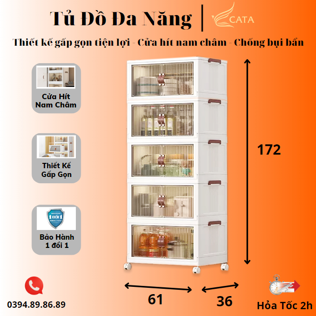 Kệ Để Đồ Đa Năng, Giá Để Đồ Thiết Kế Gấp Gọn - Cửa Hít Nam Châm - Có Bánh Xe - Bảo Hành 12 Tháng