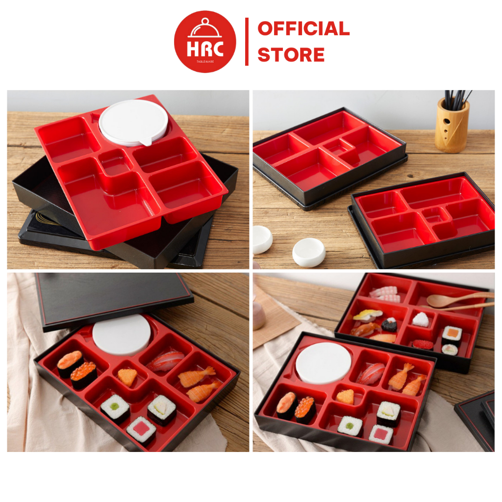 Hộp cơm bento Nhật Bản nhựa ABS cao cấp màu đỏ đen - Cơm hộp văn phòng , nhà hàng bền đẹp