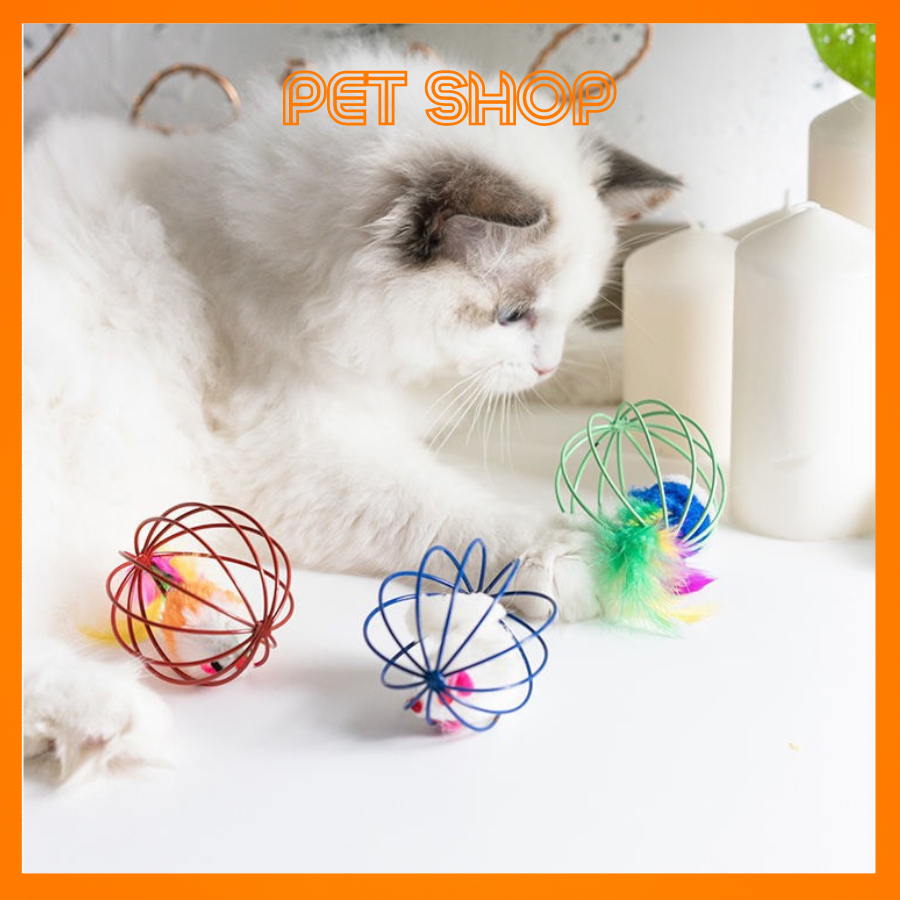 Đồ Chơi Cho Mèo,Pet Thú Cưng, Đồ Chơi Chuột Trong Lồng Sắt Lông Vũ Nhiều Màu Sắc Vui Nhộn