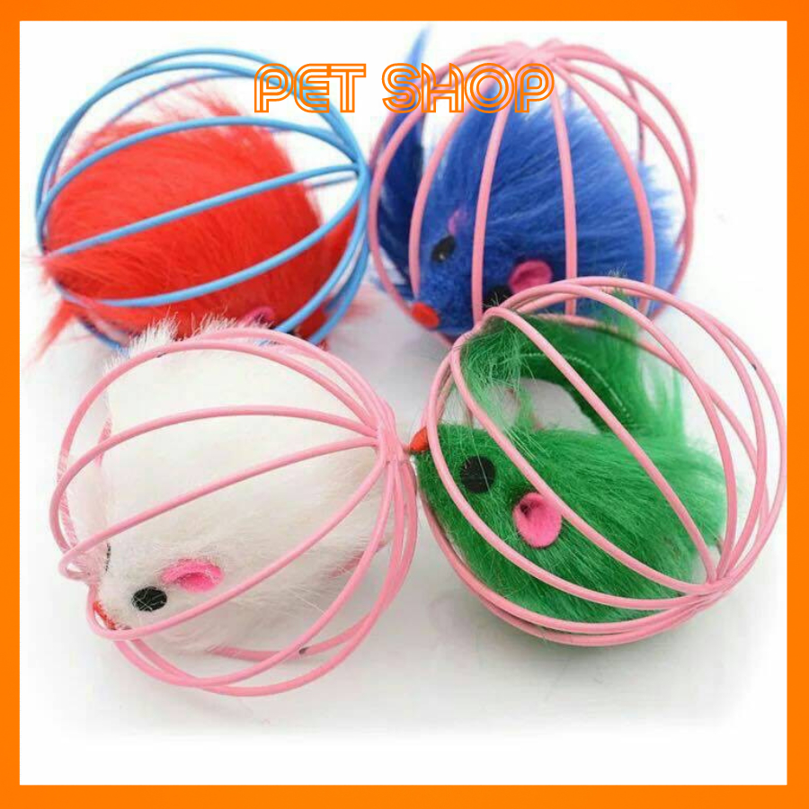 Đồ Chơi Cho Mèo,Pet Thú Cưng, Đồ Chơi Chuột Trong Lồng Sắt Lông Vũ Nhiều Màu Sắc Vui Nhộn
