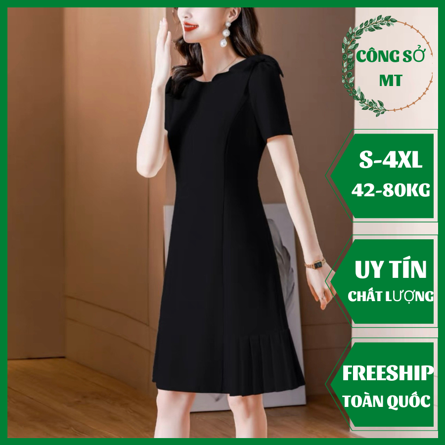 Đầm Công Sở Phối Chân Dập Ly, Co Giãn Thoải Mái 42-80KG V4059