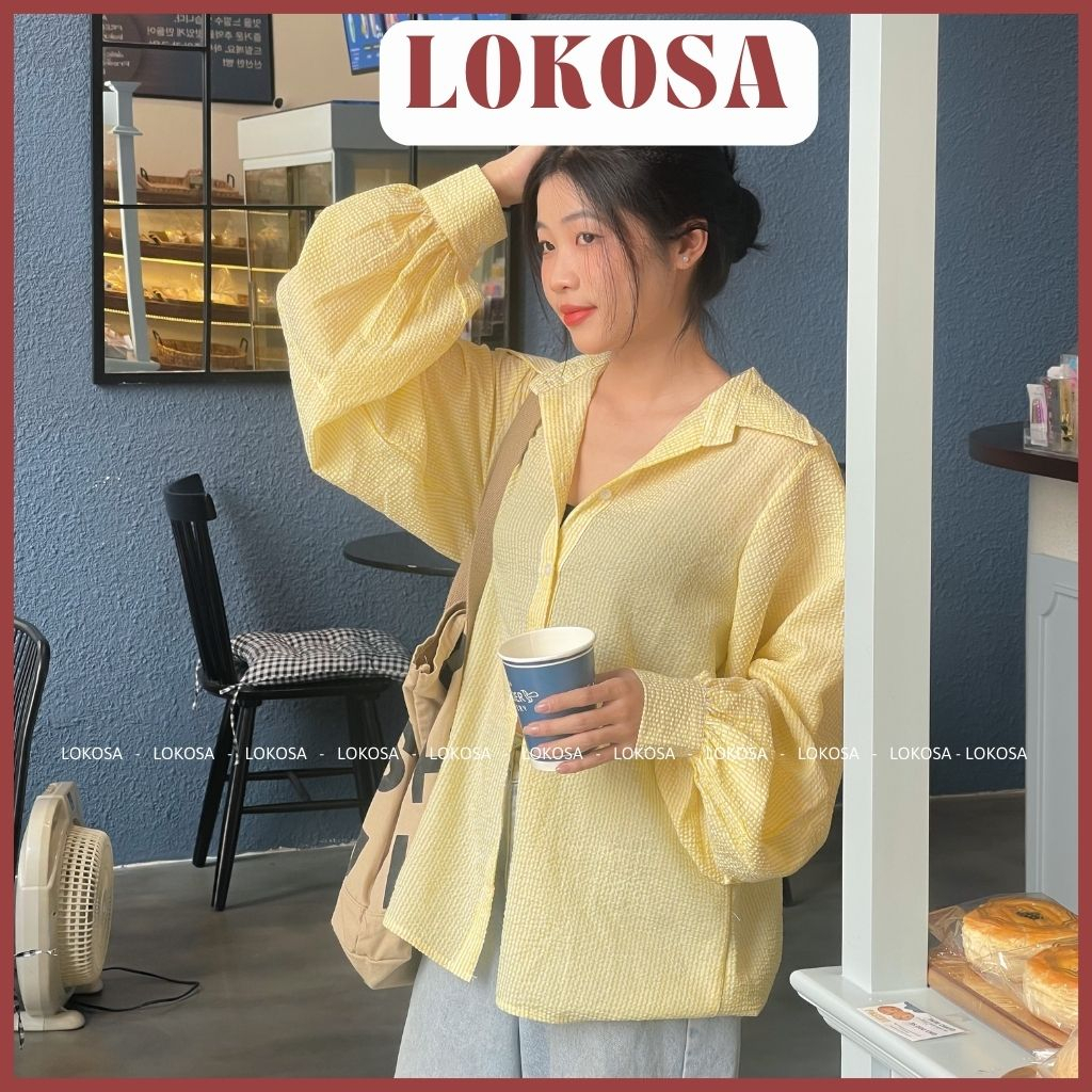 Sơ mi năng động LOKOSA  áo trend tay dài phong cách HÀN QUỐC dễ thương AO022
