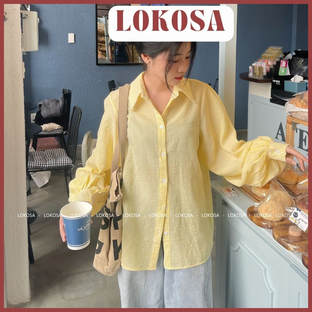 Sơ mi năng động LOKOSA  áo trend tay dài phong cách HÀN QUỐC dễ thương AO022