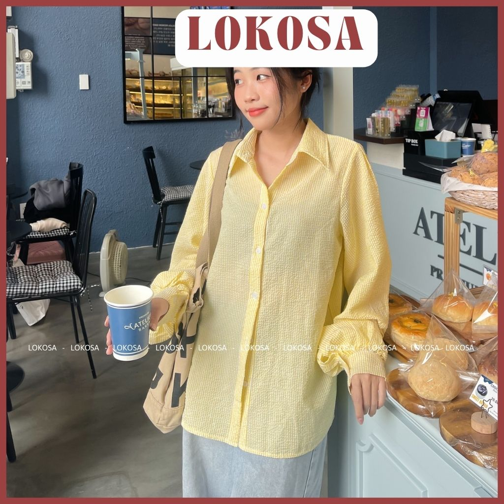 Sơ mi năng động LOKOSA  áo trend tay dài phong cách HÀN QUỐC dễ thương AO022