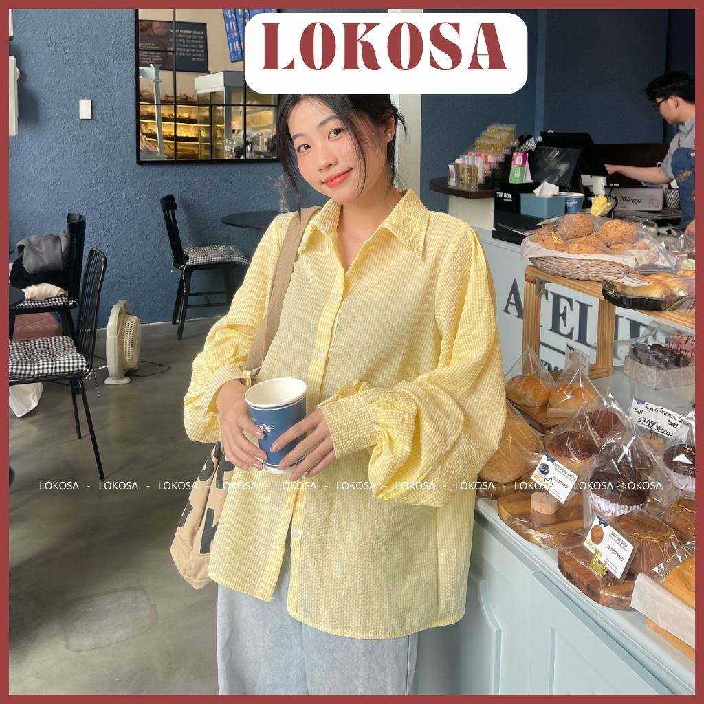 Sơ mi năng động LOKOSA  áo trend tay dài phong cách HÀN QUỐC dễ thương AO022