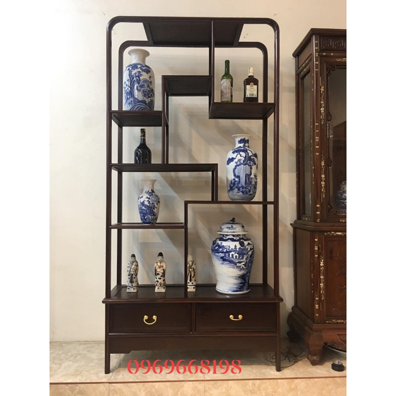 Tủ Bày Đồ Dáng Tàu Gỗ Gụ Lào Hàng Kĩ Đóng Mộng Thủng kt 187x87x33cm