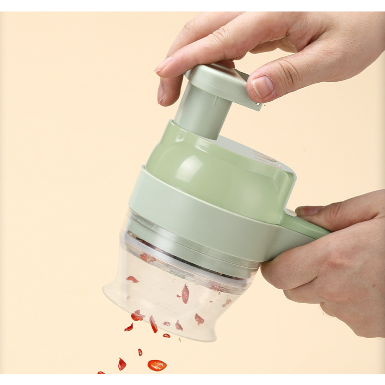 Máy cắt ớt tỏi 4in1 xay/cắt ớt, tỏi, hành,..., dụng cụ gọt vỏ, kèm đầu chùi rửa, tiện dụng, sạc USB