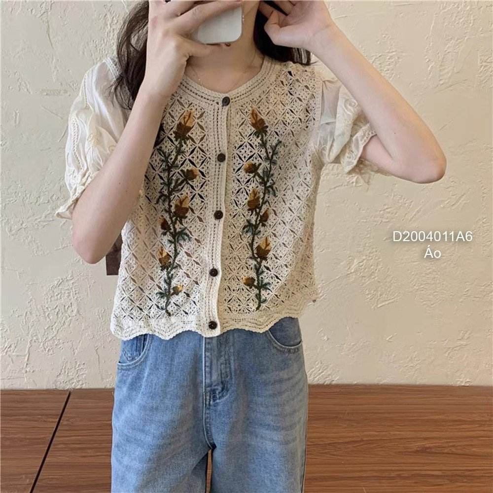 Áo ren tay ngắn thêu hoa hàng nhập!
