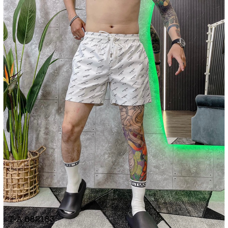 quần short gió 2 màu hoạ tiết logo chữ in siêu đẹp