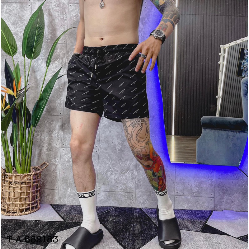 quần short gió 2 màu hoạ tiết logo chữ in siêu đẹp